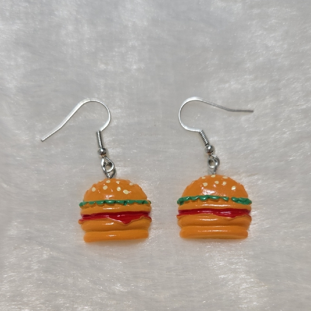 Whimsical Orange and Green Burger Earrings Jewelry